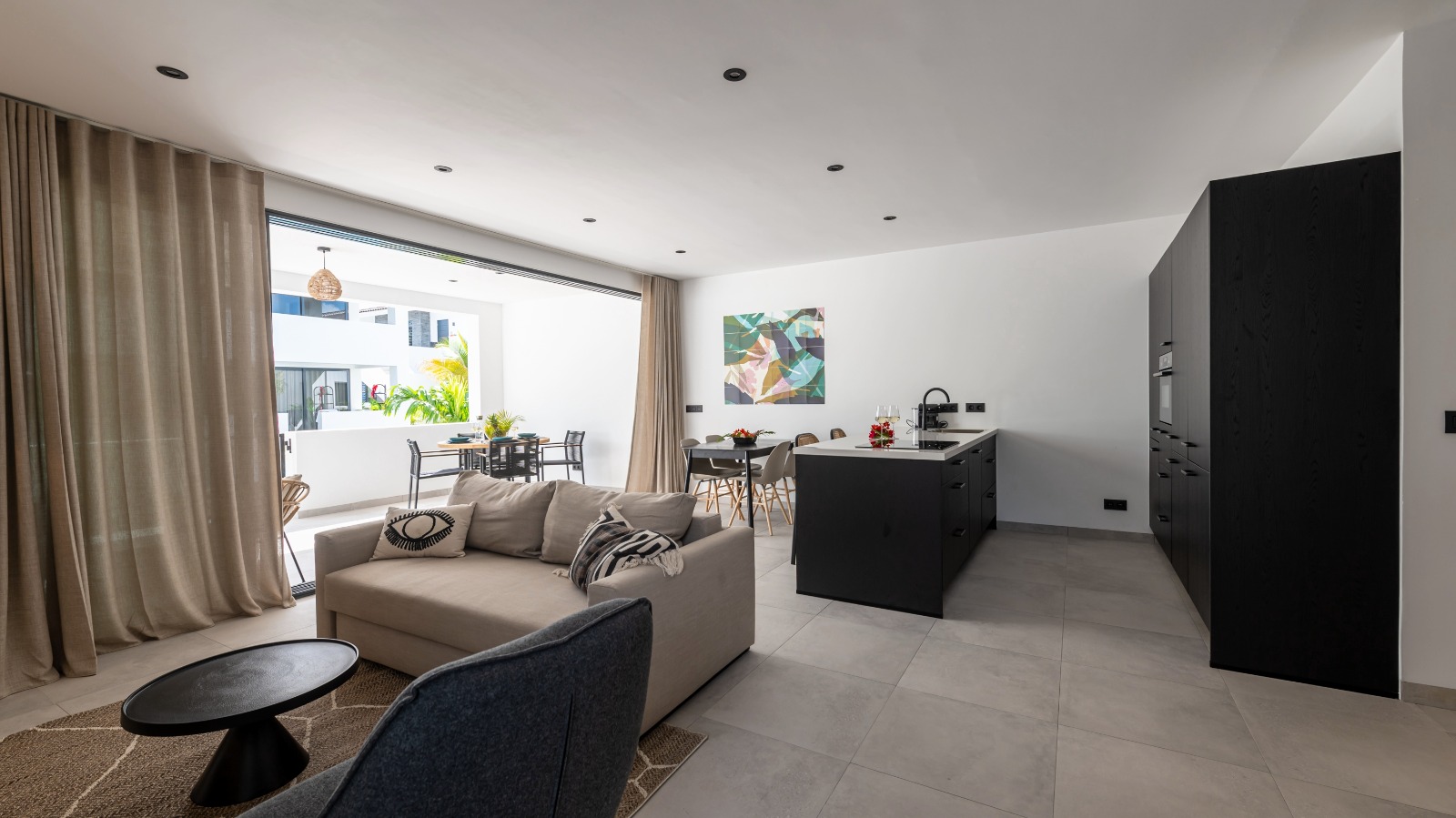 Living area with pool view